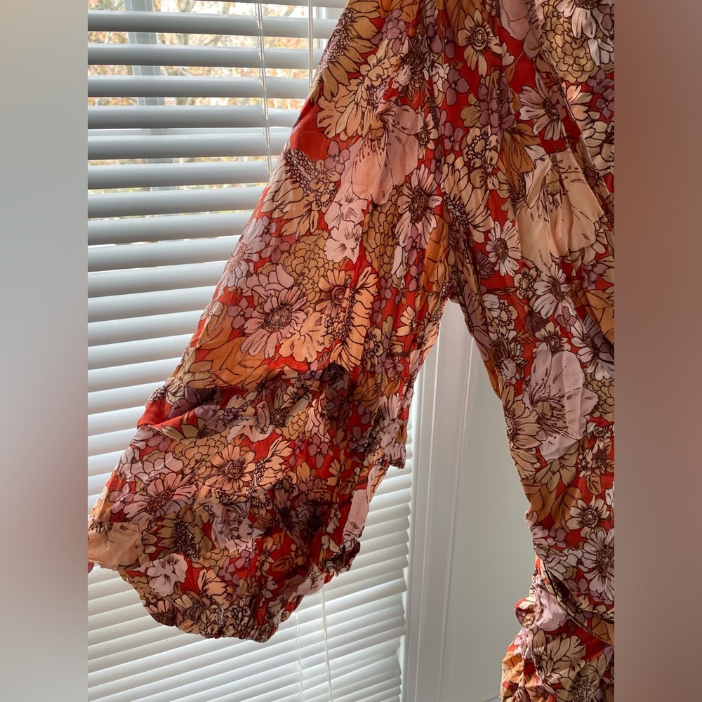 Free People Floral Wrap Mini Dress in Rust and Pink - Picture 2 of 6